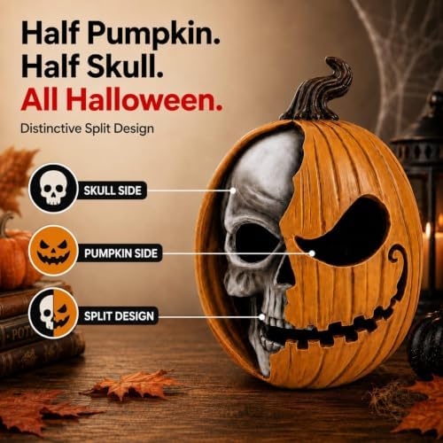 Led Light Up Jack O Lantern, Pumpkin Skull Halloween Decorations for Home - Image 2