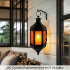 Vela Lanterns Hanging Moroccan Lamp - Exotic Decorative Patio & Porch Decor, Indoor Outdoor Tea Light Candle Lantern Holder with Chain (11" Medium, Amber Glass, 3-Pack) - Image 2