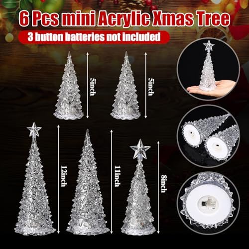 Glooglitter 5 Pcs Acrylic LED Christmas Tree, 12'',11'', 8'', 5'' - Image 2