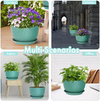 WSMKSZ 12 Inch Large Plant Pots for Indoor or Outdoor Plants, Wide Water Ripples Flower Pots with Drainage Holes & Saucer, Plastic Planters Set for Garden & Home Decor (Blue Green) - Image 6
