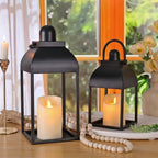 Lanterns Decorative Indoor 15" 11" Set of 2 Black Metal Lantern with Candle - Image 5