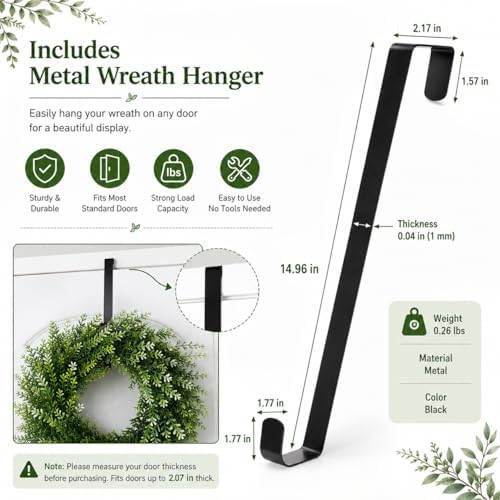 26 Inch Artificial Boxwood Wreath with White Flowers, Large Greenery Wreath - Image 6