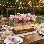 3 Pcs Mason Jar Table Centerpieces for Dining Room with Wood Tray&Led Light - Image 4