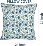 Ridhi Block Print Queen Blue Pillow Cover 24" x 24" (Pack of 2) Decorative Couch Pillows for Living Room, Farmhouse Chic Boho Cute Outdoor Pillows Covers Gifts for Spring, Mother's Day - Image 4