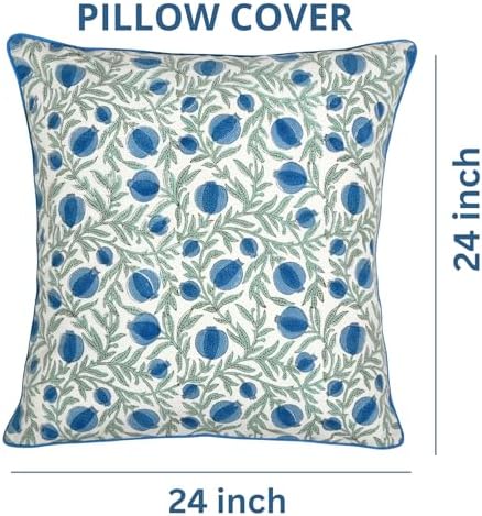 Ridhi Block Print Queen Blue Pillow Cover 24" x 24" (Pack of 2) Decorative Couch Pillows for Living Room, Farmhouse Chic Boho Cute Outdoor Pillows Covers Gifts for Spring, Mother's Day - Image 4
