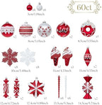 Valery Madelyn Christmas Ball Ornaments, 60ct Candy Cane Red and White Shatterproof Christmas Tree Decorations Set, Variety Decorative Hanging Ornaments for Xmas Trees Bulk Holiday Party Decor - Image 3