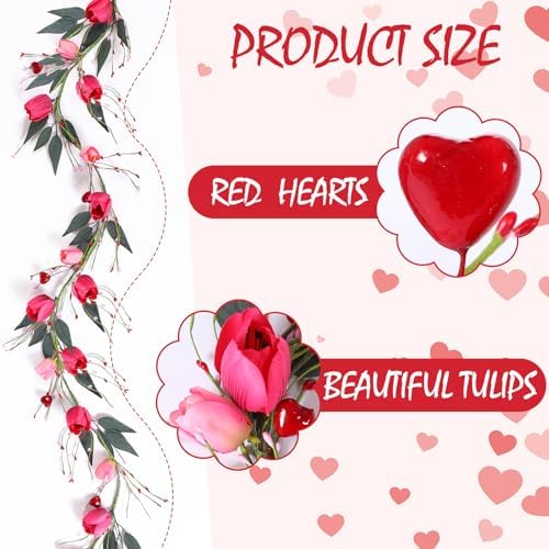 Suncalla 6 ft Valentine Day Garland with Rose Tulips Flowers Heart Berries - Image 2