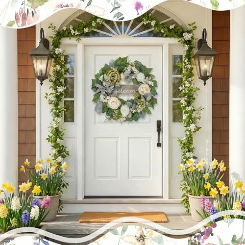 Wreaths for Front Door Decor Artificial Flower, 20" Peony Floral - Image 3