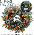 24" Eucalyptus Fall Wreath with Pumpkin Foliage for Farmhouse Autumn Door - Image 2