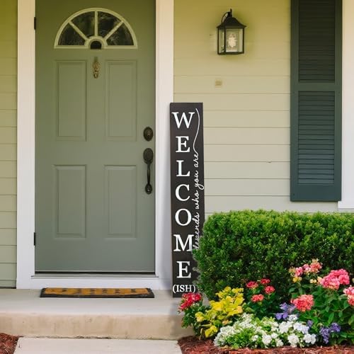 Welcome Porch Sign Decor,Hanging Wooden Door Sign,Rustic Porch Standing Decorative Signs,Vertical Plaques for Front Door,Farmhouse Outdoor Indoor Welcome Sign 47.2"H（Black） - Image 6