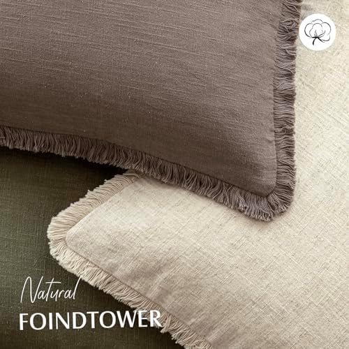 Foindtower Decorative Linen Fringe Throw Pillow Covers 22×22 Light Coffee - Image 4