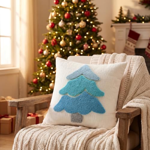Artscope Chenille Christmas Tree Throw Pillow Covers 20x20 Set of 2-Blue - Image 4