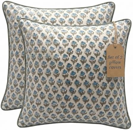 Floral Pillow Covers Sky Blue Set of 2 Pillow Covers 18x18 inches Farmhouse Style Pillow Covers for Couch Bed Bedroom Living Throw Pillow Covers Boho Decorative Pillow for Spring by LineandLoop