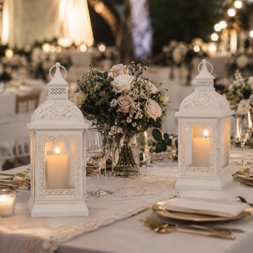 TRIROCKS Set of 2 Farmhouse Lantern 13'' H Decorative Outdoor Lantern Cream - Image 5