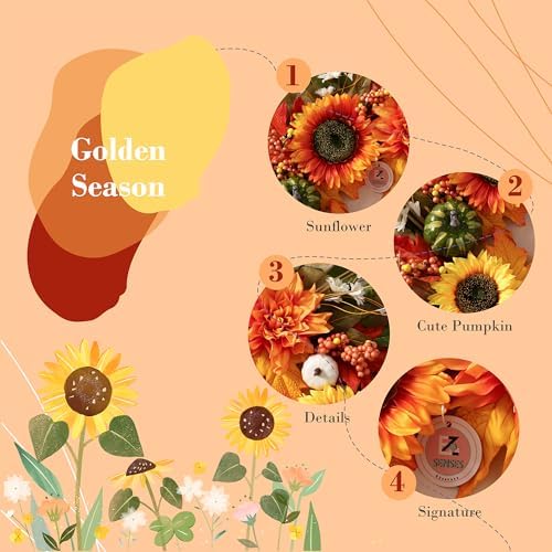24'' Sunflower Fall Wreaths for Front Door, Fall Decor for Home - Image 2
