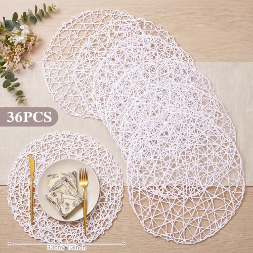 Threehoney Paper Braided Round Placemats, Set of 36, White, 13 in - Image 2