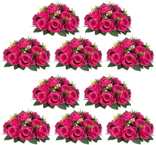 NUPTIO Flower Ball for Table Centerpieces: Hot Pink Artificial Rose by Nuptio