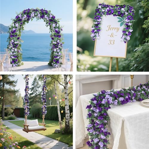 BSMYBO Artificial Purple Rose Flower Garlands 10 PCS 82 FT for Backdrop - Image 7
