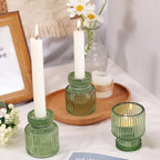 DARJEN 6 Pcs Green Candlestick Holders - Glass Taper Candle Holders Tealight Votive Candle Holders for Table Centerpieces, Wedding, Dinner Party, Home, Gifts (Pack of 2) - Image 5
