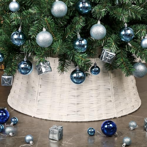 Blissun Christmas Tree Collar, Plastic Rattan Xmas Tree Ring, Round Farmhouse Christmas Tree Collar, Christmas Tree Skirt for Artificial Christmas Trees Decoration, White by Blissun