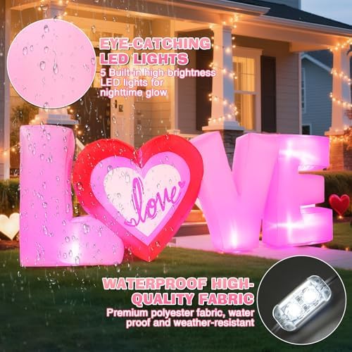 7FT Pink Love Inflatable Valentine’s Day Yard Decoration with Heart and LED Lights Giant Romantic Blow Up Outdoor Wedding Anniversary Engagement Party Decor for Garden Lawn Party Indoor Outdoor - Image 3