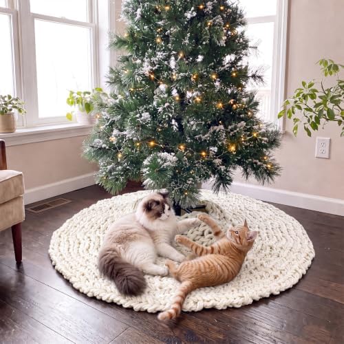 Shappy Beige 36 Inch Chunky Knit Christmas Tree Skirt Crochet Tree Skirt - Image 4