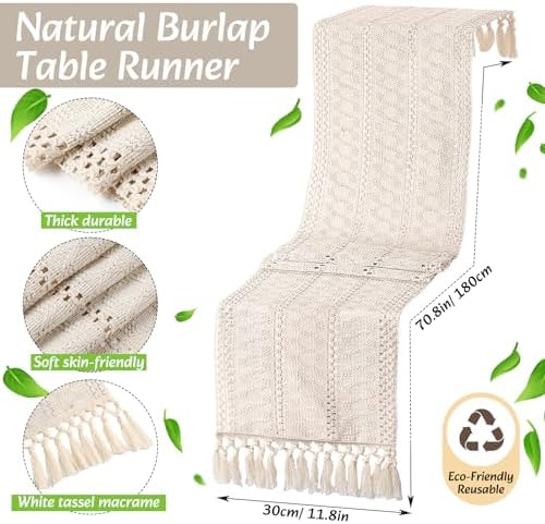 Boho Table Runner and Placemats Set, 6 Sets, Beige, 12x72 - Image 2