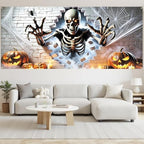 7x16FT Skeleton Break Wall Halloween Garage Door Banner Skeleton Pumpkin Spider Happy Hallowen Garage Door Cover Decoration for Hallowen Decoration - Image 6