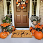 euoloar Outdoor Fall Coco Coir Door Mat Pumpkin Welcome Rugs with Heavy Duty Backing, Hey There Pumpkin Door Mat Non-Slip Farmhouse Floor Mats for Thanksgiving, Front Door, Fall Decor, Porch - Image 3