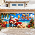 7x16FT Christmas Summer Garage Door Cover Decorations Christmas Santa Claus Beach Vacation Garage Door Banner for Outdoor Indoor Christmas Decorations Party Photography Backdrop - Image 4