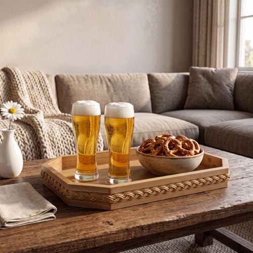 Wood Rustic Decorative Tray with Braided Farmhouse Wooden Serving Tray - Image 6