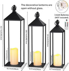 Perfnique Decorative Lanterns for Indoor & Outdoor, Set of 3 Black Metal Lanterns (22" & 19" & 17") with LED Timer Flameless Candles, Farmhouse Modern Decor for Front Porch, Patio, Garden, Mantle - Image 2