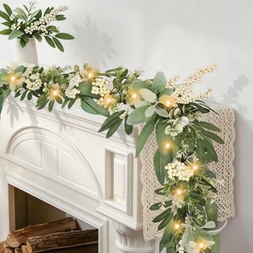6 FT Green Eucalyptus Garland with 22 Warm Lights & 6H Timer by MDSTBN