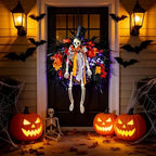 HipTree 28 Inch Halloween Skeleton Wreath for Front Door with Lights - Image 5