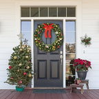 VINGLI 36 Inch Christmas Door Wreath Decorations with 100 Lights and 300 PVC Branches, Pre-lit Artificial Christmas Wreath for Front Door, Xmas Wreath w/Bow, Pine Cones, Ornaments (Plug-in) - Image 2