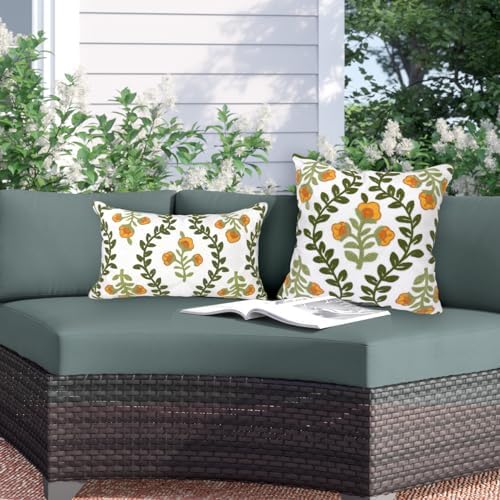 Alysheer Embroidered Decorative Throw Pillow Cover 18"x 18" Set of 2,Orange - Image 6