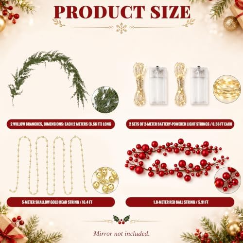 Retrowavy Christmas Mirror Garland Cedar Decor 6.56ft, Cool Tone, 6 Pcs - Image 4
