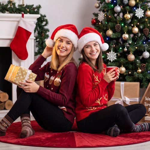 Foilswirl 60 Inch Burgundy Velvet Quilted Christmas Tree Skirt - Image 5