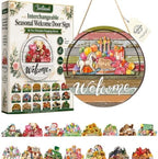 Interchangeable Seasonal Welcome Door Sign for Front 16 Pcs Wooden Hanging by Unknown