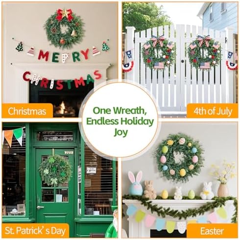 24 Inch Christmas Wreath – Artificial Norfolk Pine & Cedar Greenery, Full Holiday Wreath for Front Door, Wall, Window, Porch, Indoor & Outdoor Christmas Decor (1, 24") - Image 4