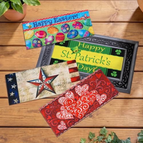 Evergreen Sassafras Spring Holiday Doormat Insert Bundle & Tray Set of 5, Interchangeable Entrance Door mats Indoor and Outdoor Welcome Mat 30 x 18 Tray Non Slip Backing Low Profile by EvergreenFlag