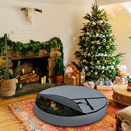 Covers & All Christmas Wreath Storage Bag 12 Oz with Carrying Handle & Dual Zipper - 100% Water Resistant Durable Material Storage Bag - Holiday Xmas Tear Resistant Bag (40" Dia x 7" H, Grey) - Image 5