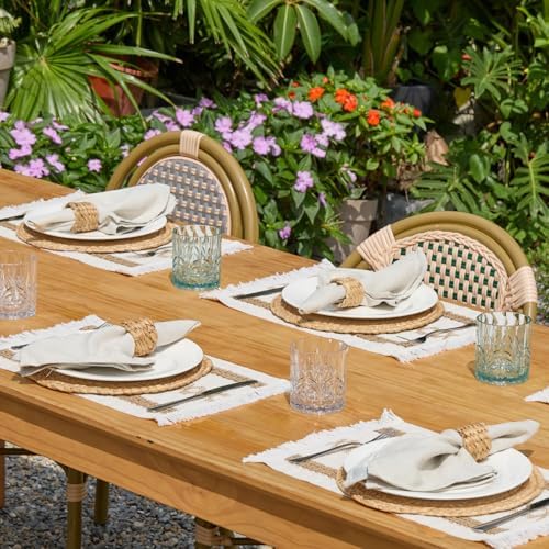 YANGQIHOME Boho Placemats Set of 8, Farmhouse Rustic Woven Placemats for Dining Table Decor, Handmade Braided Place Mats in Natural Cotton Jute and Water Straw for Kitchen Table - Image 4