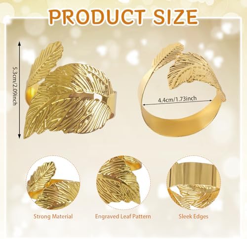 110 Pcs Gold Napkin Rings Bulk Delicate Rings Metal Leaf Napkin Holders for Birthday Party Wedding Receptions Celebrations Christmas Easter Thanksgiving - Image 2