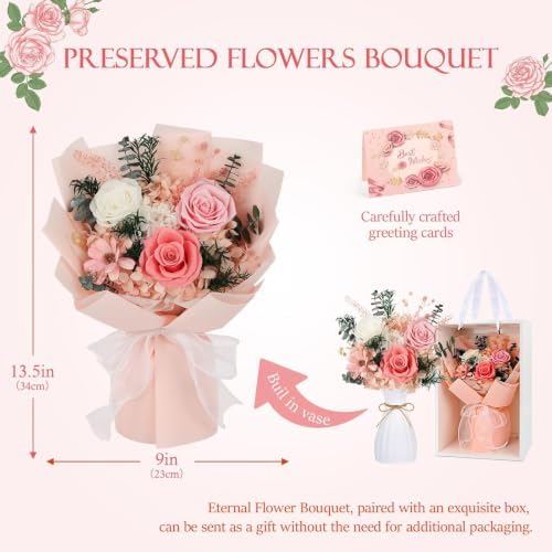 Flowers for Delivery Prime Preserved Flowers Bouquet with Vase That Last 3-5 Years Real Forever Flowers Pink Rose Bouquet for Mom Mother Women Wife Friends Birthday Mothers Day Gifts - Image 5