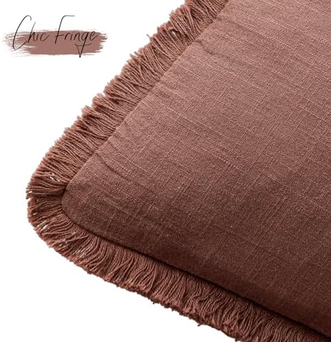 Foindtower Decorative Linen Fringe Throw Pillow Covers 26×26 Inch,Rust Red - Image 3