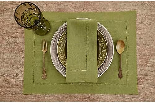 Solino Home 100% Pure Linen Woven Placemats Avocado, 14 x 19 in, Set of 4 - Image 2