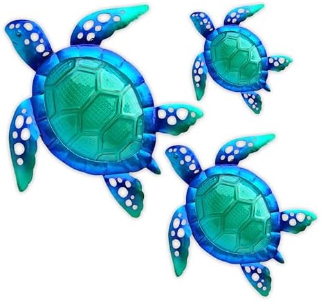 JOYBee Sea Turtle Wall Art Decor, Metal & Glass Sea Life Nautical Home Wall Hanging Decor,Ocean Theme Coastal Decorations for Indoor Outdoor Bathroom and Garden-Blue（Set of 3） by JOYBEEHOMEGARDEN