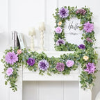 Waipfaru 2 Pcs Flower Garland, 6Ft Eucalyptus Garland with Flowers, Rose Floral Vines for Wedding Reception Table Mantle Room Spring Summer Decor (Purple) - Image 4