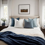 MIULEE Blue Boho Linen Decorative Pillow Covers 18x18 Inch Pack of 4 - Image 5